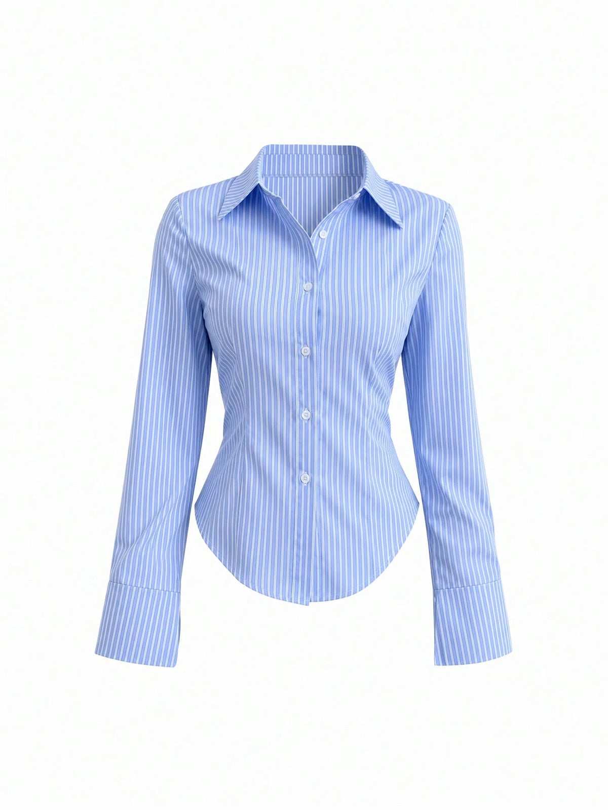 Sweetra Ladies' Solid Color Slim Fit Striped Long Sleeve Shirt,Long Sleeve Tops Fall Cloth For Women