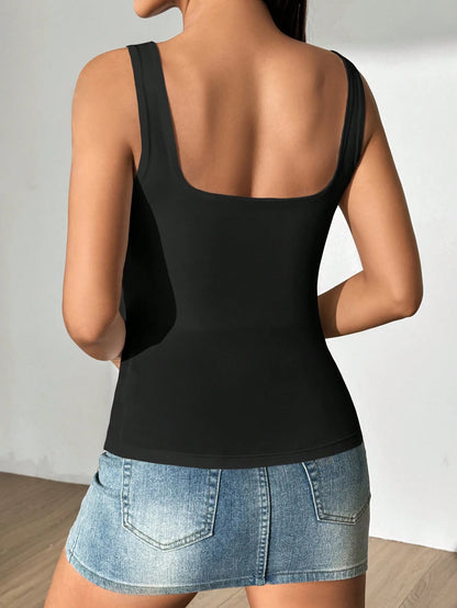 Sweetra New Shiny Fabric Elegant Commuter Everyday Slim Waist Women Tank Top, Autumn