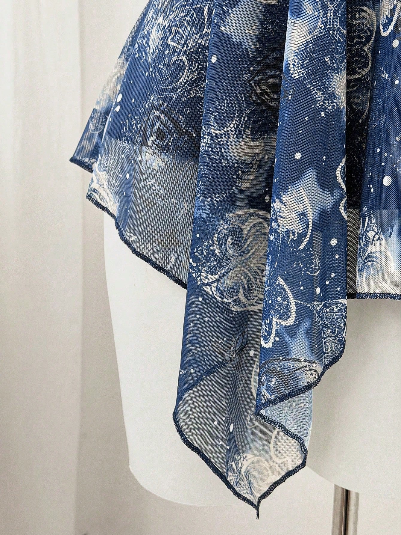 Sweetra Plus Size Women's Navy Blue Summer Fairy Tea Party Retro Printed Paisley Cashew Flower Lace Asymmetrical Scarf Hem Camisole,Music Festival,Vacation