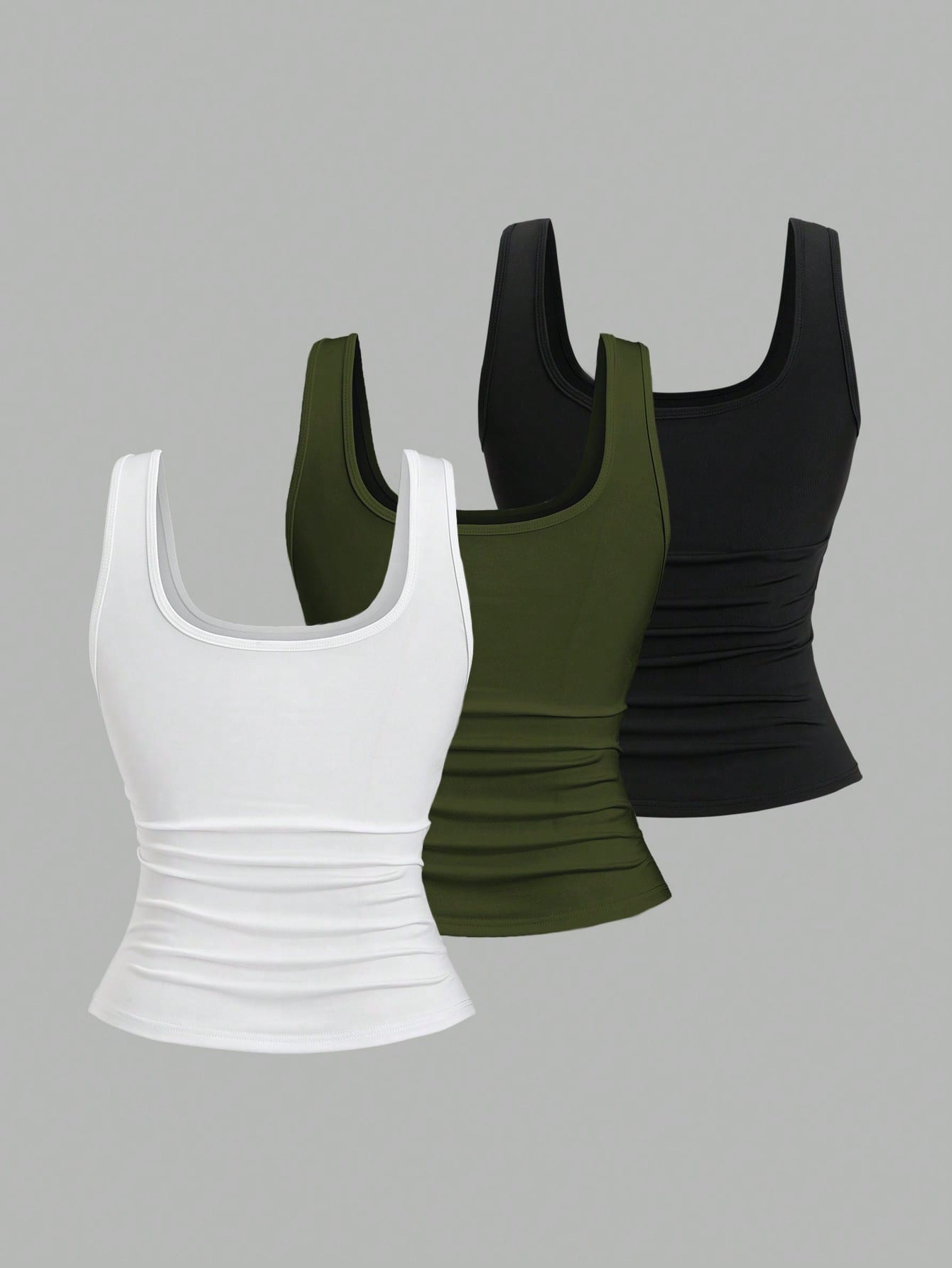 Sweetra Plus Size Women Summer Short Square Neck Pleated Casual Tank Top