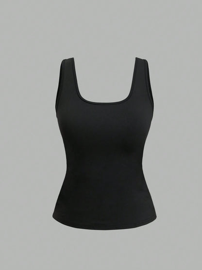 Sweetra Plus Size Women Summer Short Square Neck Pleated Casual Tank Top
