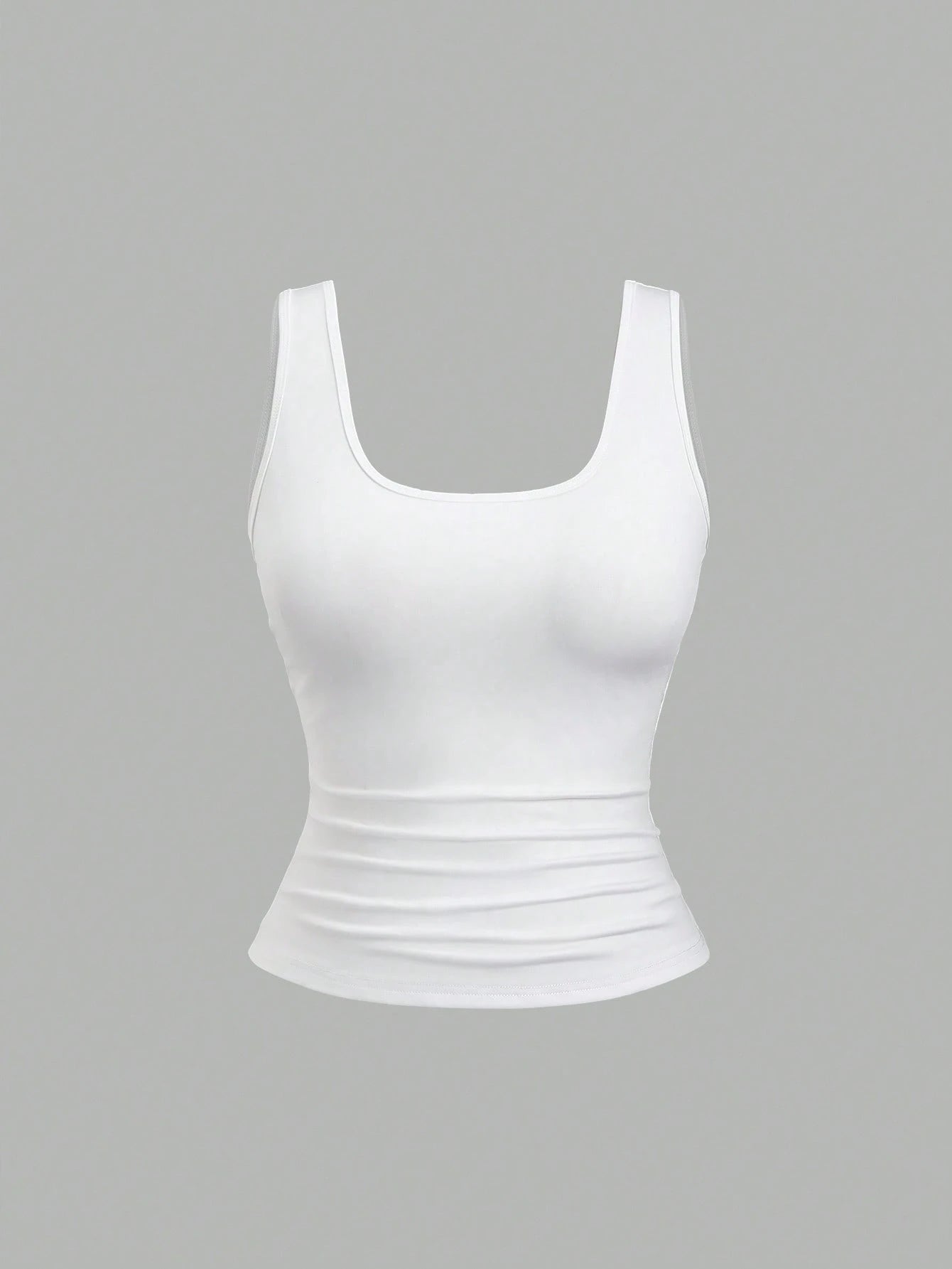 Sweetra Plus Size Women Summer Short Square Neck Pleated Casual Tank Top
