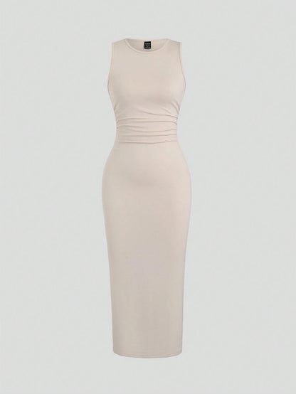 Sweetra Slim Fit Sleeveless Ruched Vest Dress Set Maxi Women Outfit