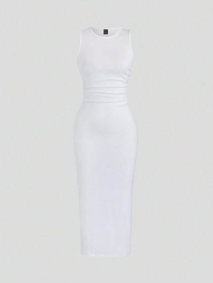Sweetra Slim Fit Sleeveless Ruched Vest Dress Set Maxi Women Outfit