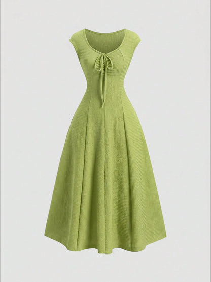 Sweetra Solid Color Cinched Waist Fitted Knit Maxi Dress, European And American Style