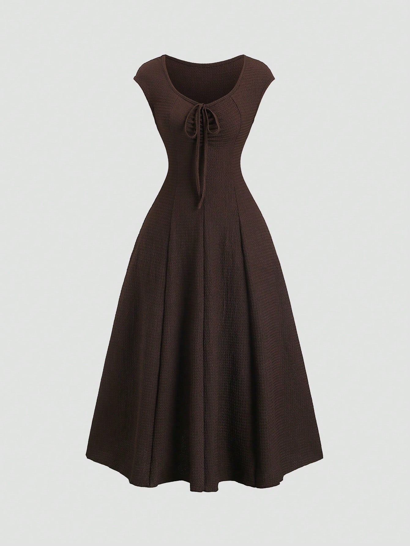 Sweetra Solid Color Cinched Waist Fitted Knit Maxi Dress, European And American Style