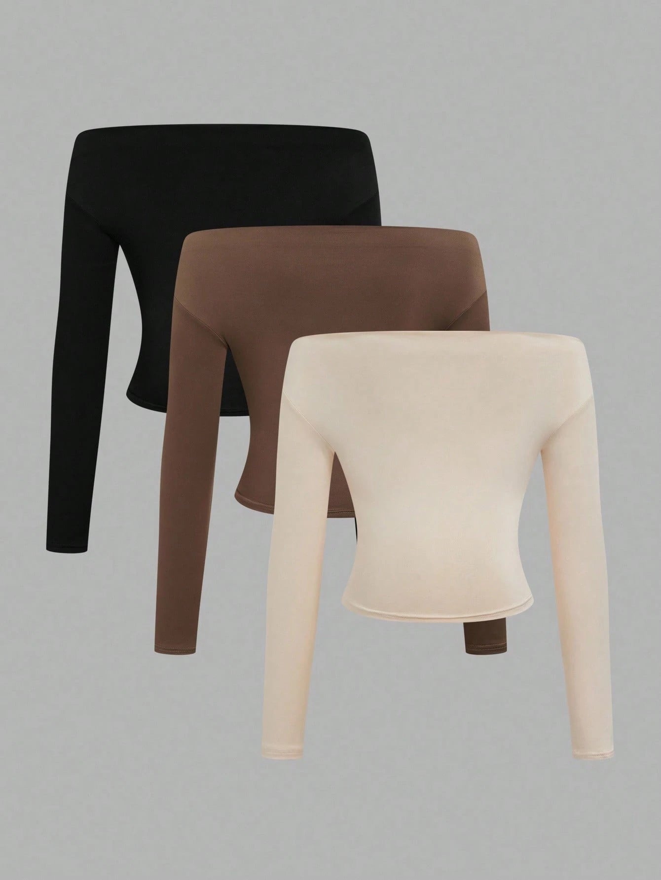 Sweetra Solid Color Cold Shoulder Top, Fitted Long Sleeve, Casual & Fashionable, Suitable For Daily Wear Fall
