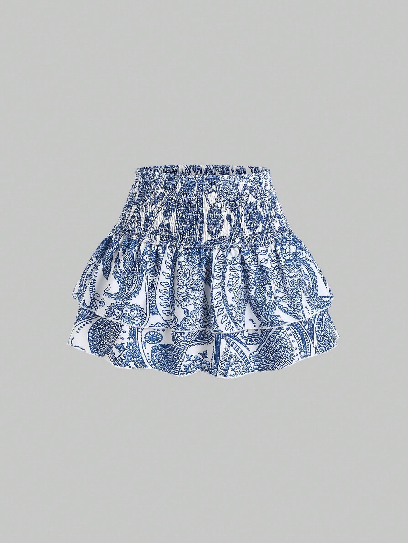 Sweetra Spring/Summer Casual Cashew Flower Pattern High Waist Pleated Ruffles Hem Short Skirt For Women