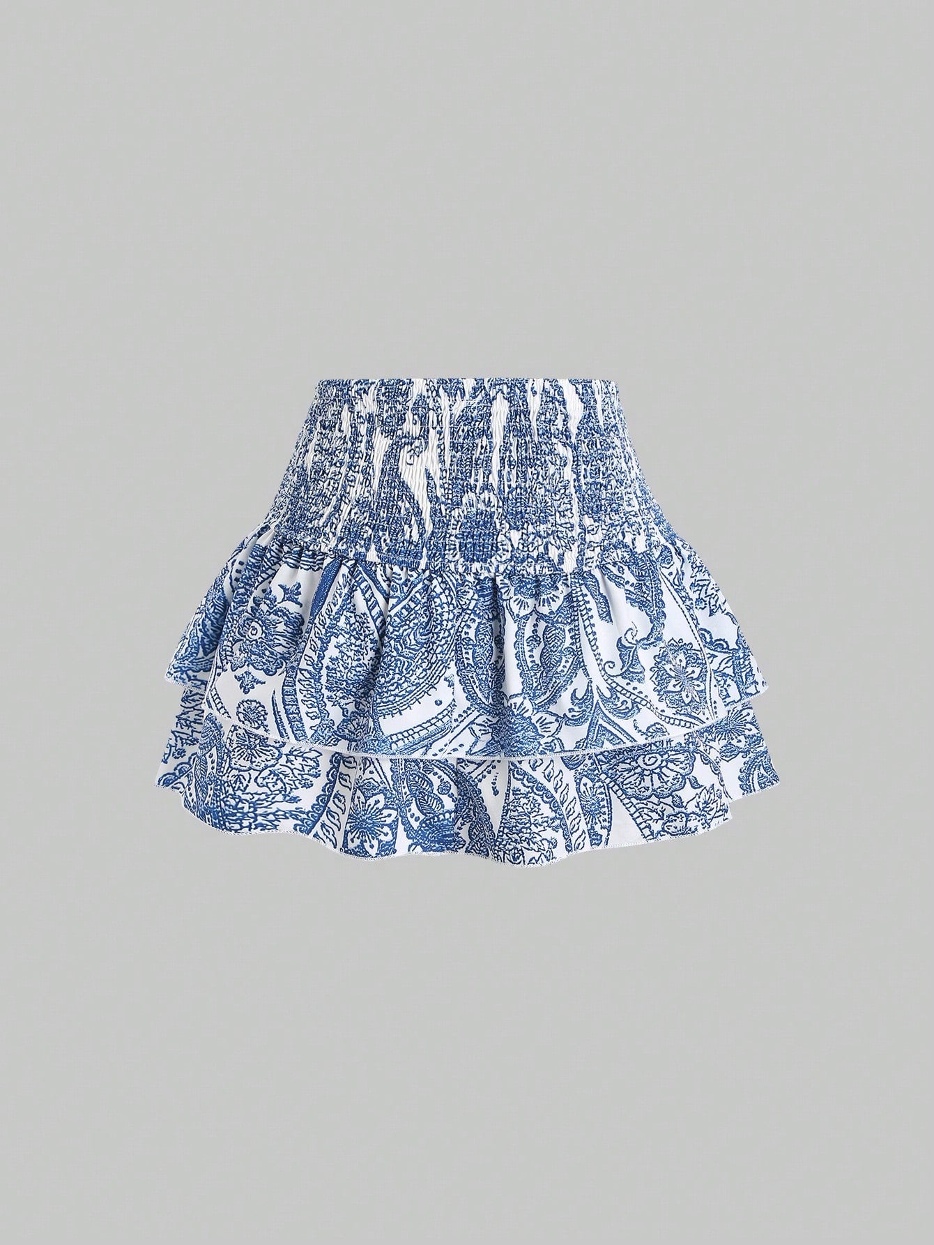 Sweetra Spring/Summer Casual Cashew Flower Pattern High Waist Pleated Ruffles Hem Short Skirt For Women