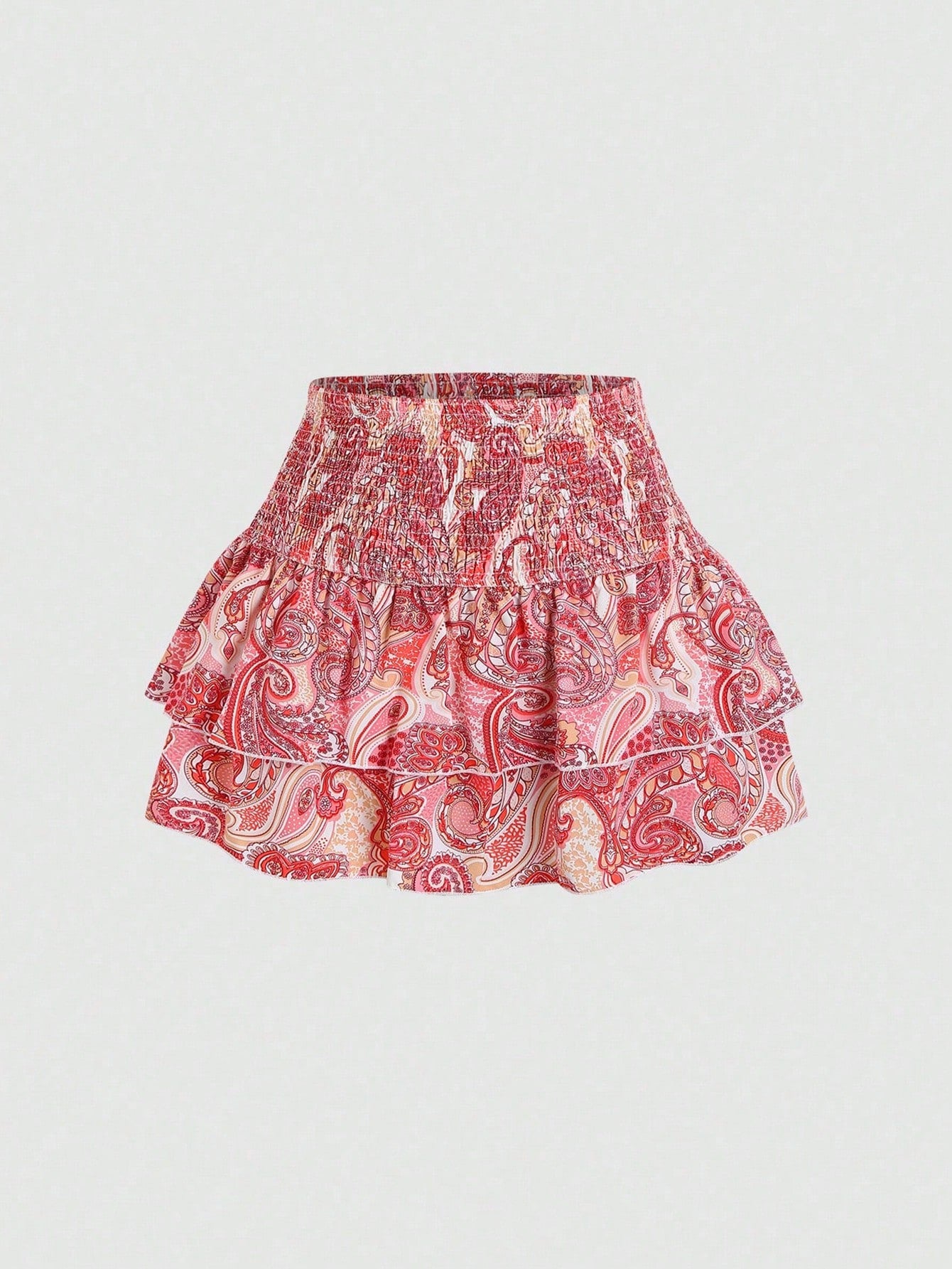 Sweetra Spring/Summer Casual Cashew Flower Pattern High Waist Pleated Ruffles Hem Short Skirt For Women