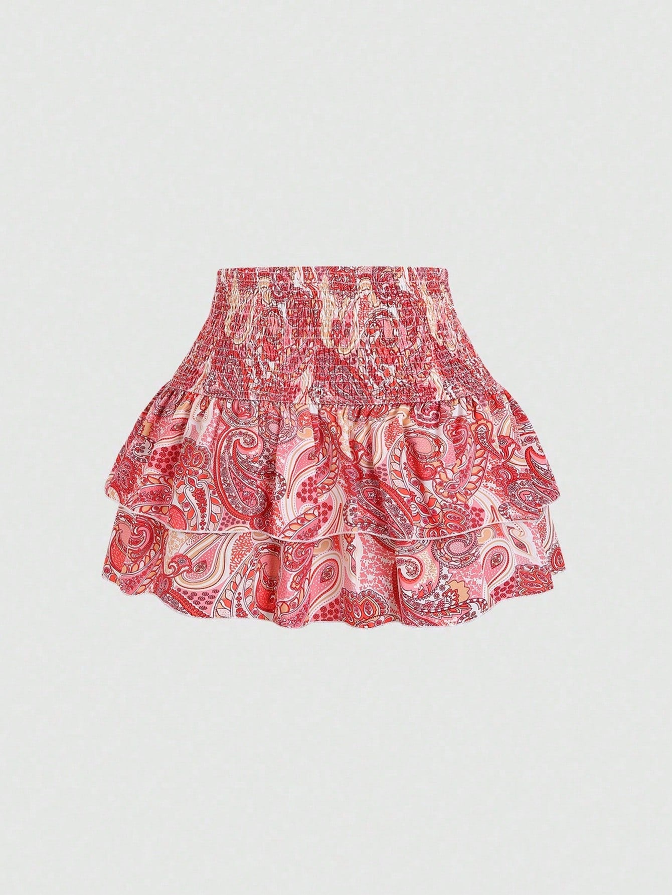 Sweetra Spring/Summer Casual Cashew Flower Pattern High Waist Pleated Ruffles Hem Short Skirt For Women