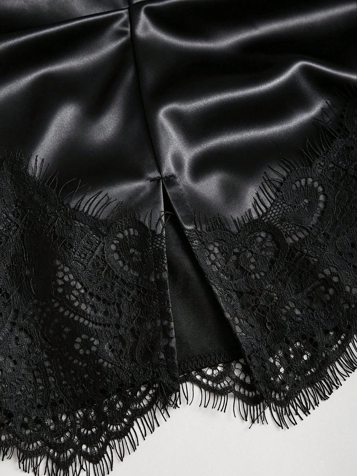 Sweetra Summer Fashion New American Minimalist Black Satin Tight Lace Patchwork Anti-Exposure Short Skirt, Casual Streetwear