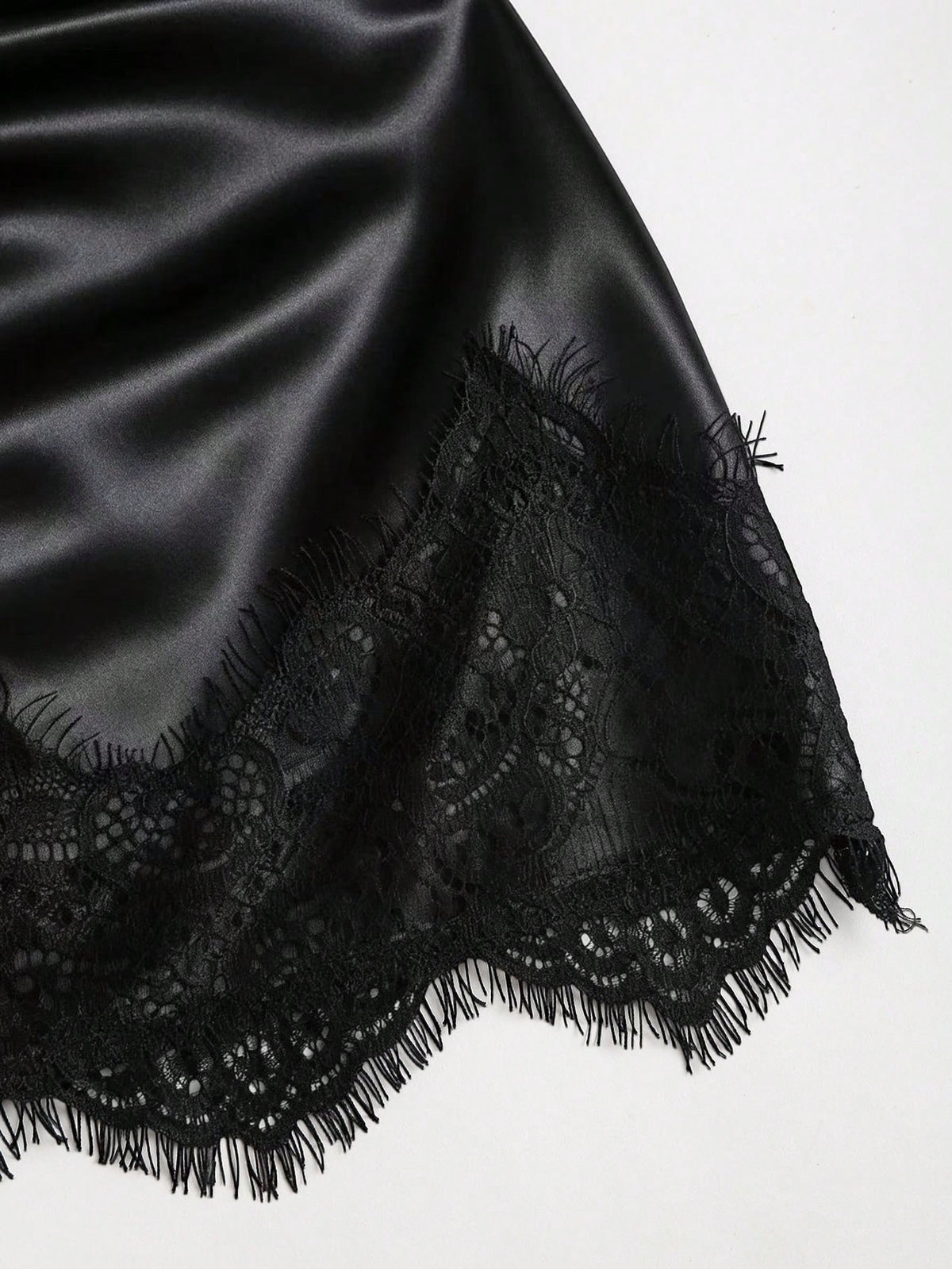 Sweetra Summer Fashion New American Minimalist Black Satin Tight Lace Patchwork Anti-Exposure Short Skirt, Casual Streetwear