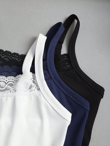 Sweetra Sweet Hot Girl Cute Sweet Elegant Music Festival Vacation Casual All-Match Daily Date Versatile Work School Inner Wear Tight Fit White Pink Black Lace Camisole Tank Top Short Backless Top
