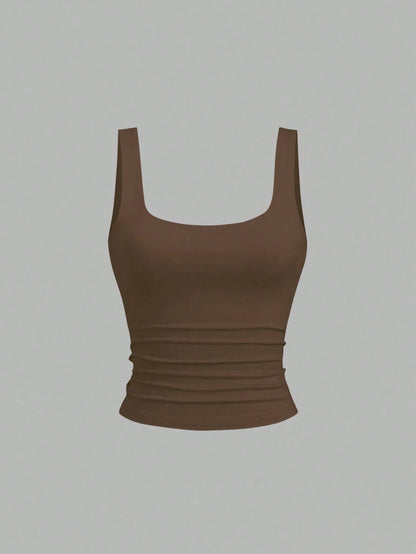 Sweetra Women Casual Ruched Square Neck Camisole Top, Summer