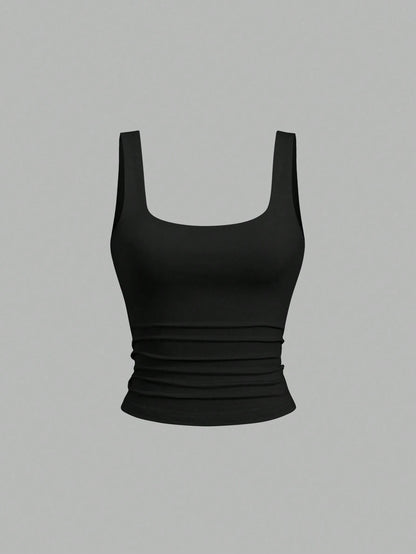 Sweetra Women Casual Ruched Square Neck Camisole Top, Summer