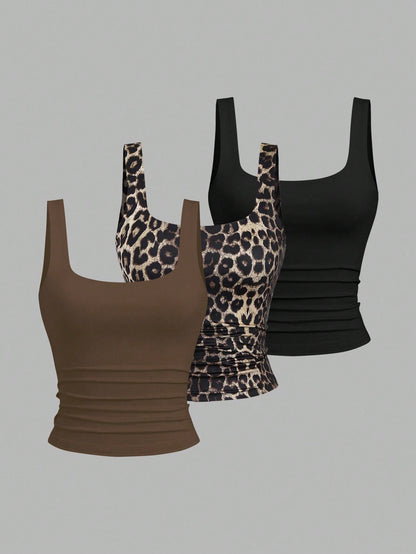 Sweetra Women Casual Ruched Square Neck Camisole Top, Summer