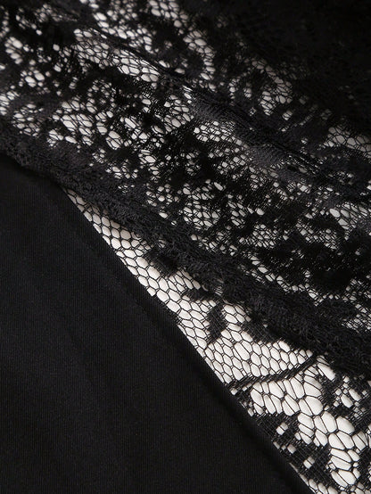 Sweetra Women's Black Asymmetrical Hollow-Out Lace Patchwork Suit Skirt, Slimming Mid-Length Skirt, Spring/Summer