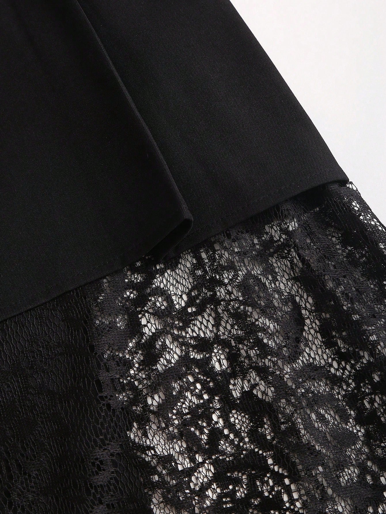 Sweetra Women's Black Asymmetrical Hollow-Out Lace Patchwork Suit Skirt, Slimming Mid-Length Skirt, Spring/Summer