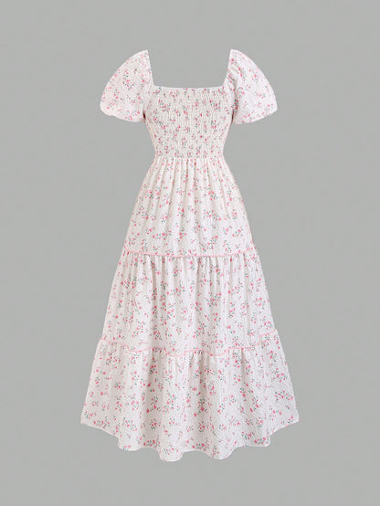 Sweetra Women's Casual Ditsy Floral Mid-Length Dress, Summer