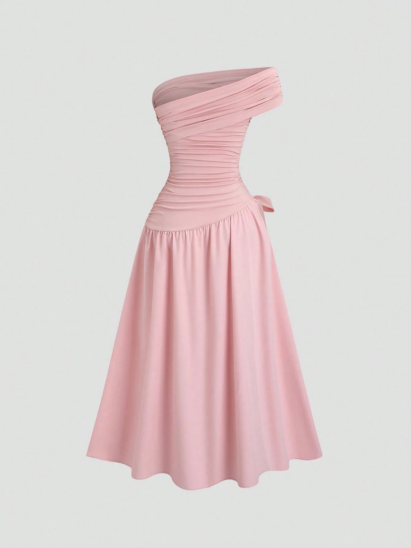 Sweetra Women's Elegant Asymmetrical Hem Long Slanting Shoulder Summer Dress, Pink
