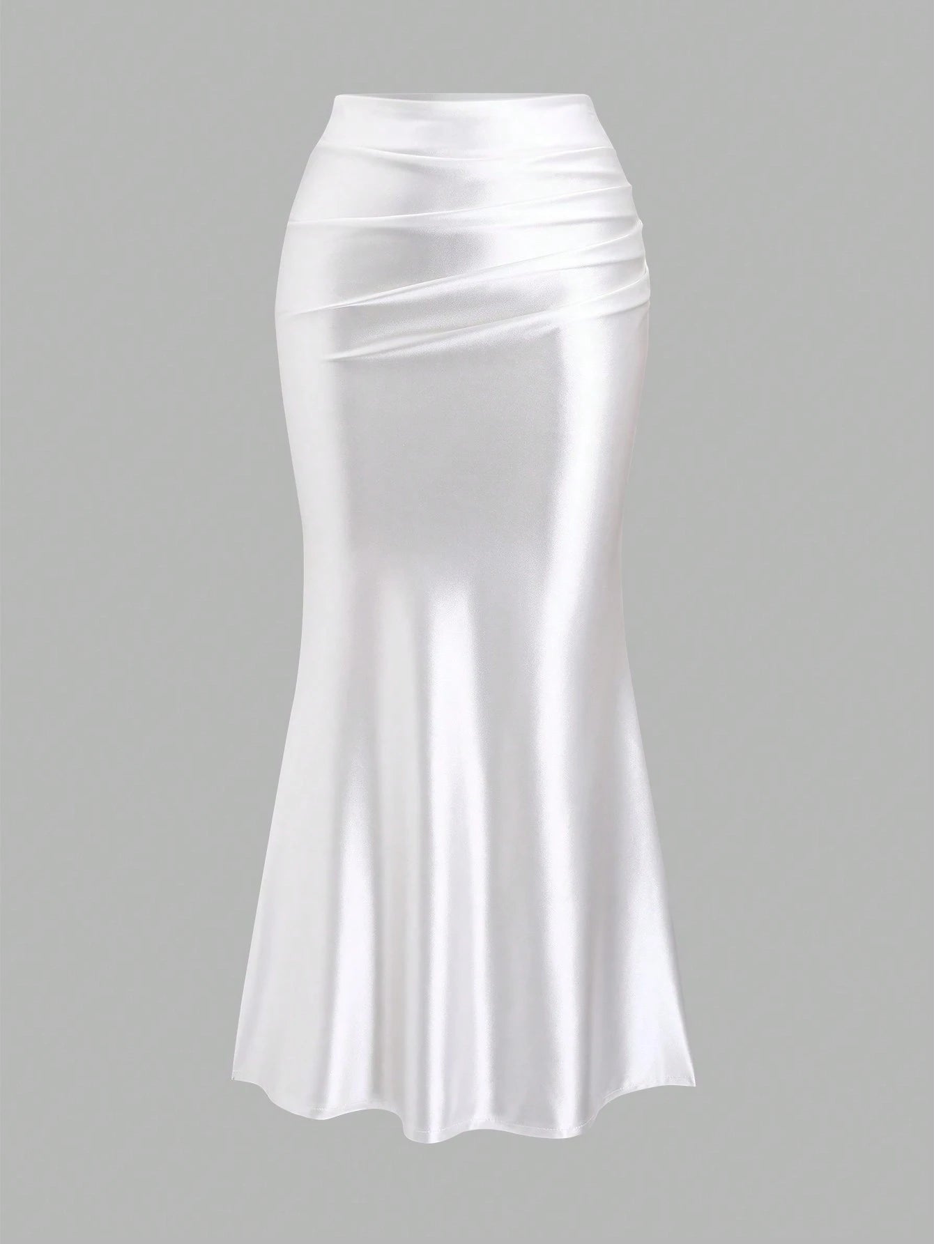Sweetra Women's Elegant Khaki Plain Fabric Mermaid Midi Skirt With Zipper Detail