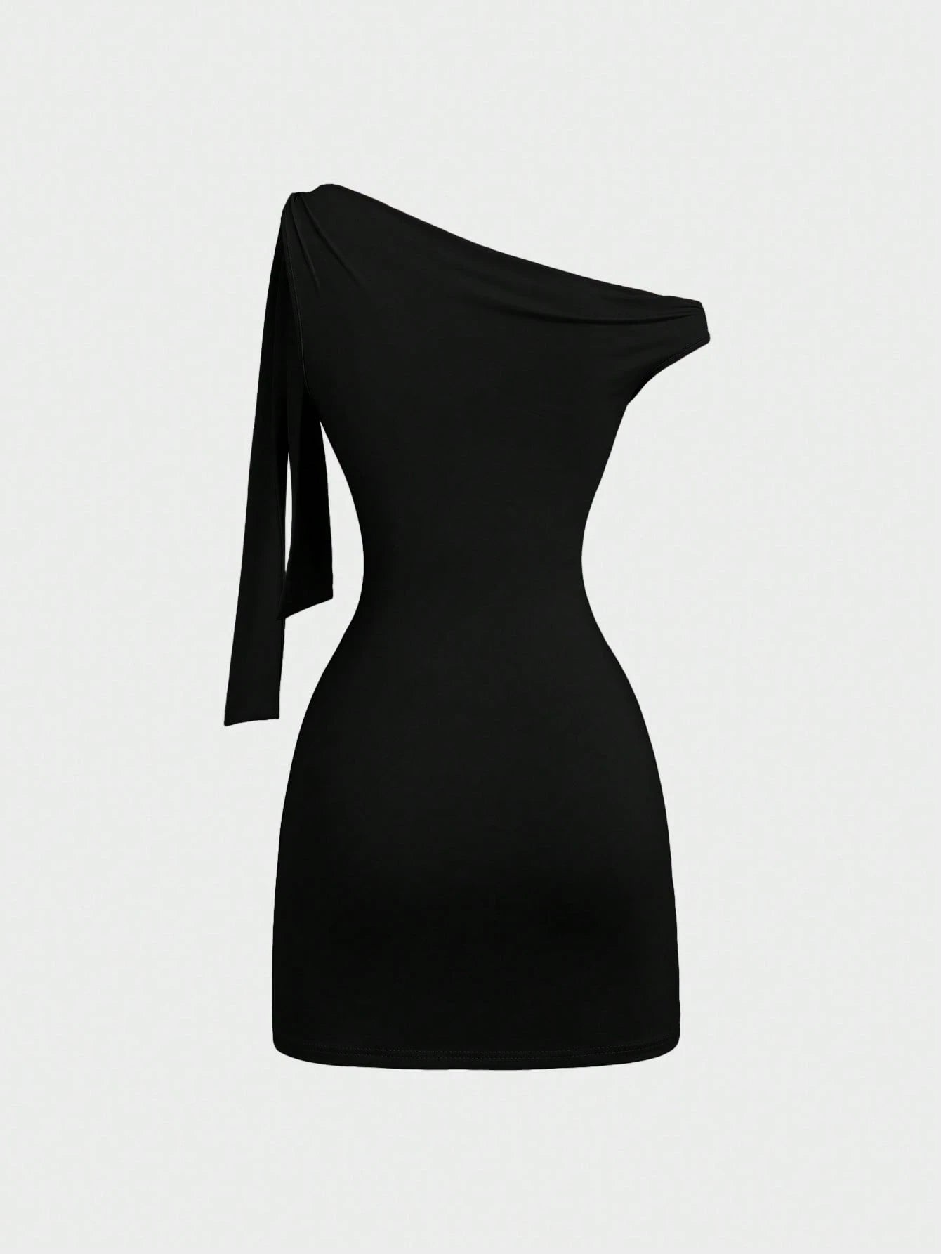 Sweetra Women's Oblique Shoulder Flounce Sexy Bodycon Dress, Waist Cinching, Bodycon, French Chic Mini Dress