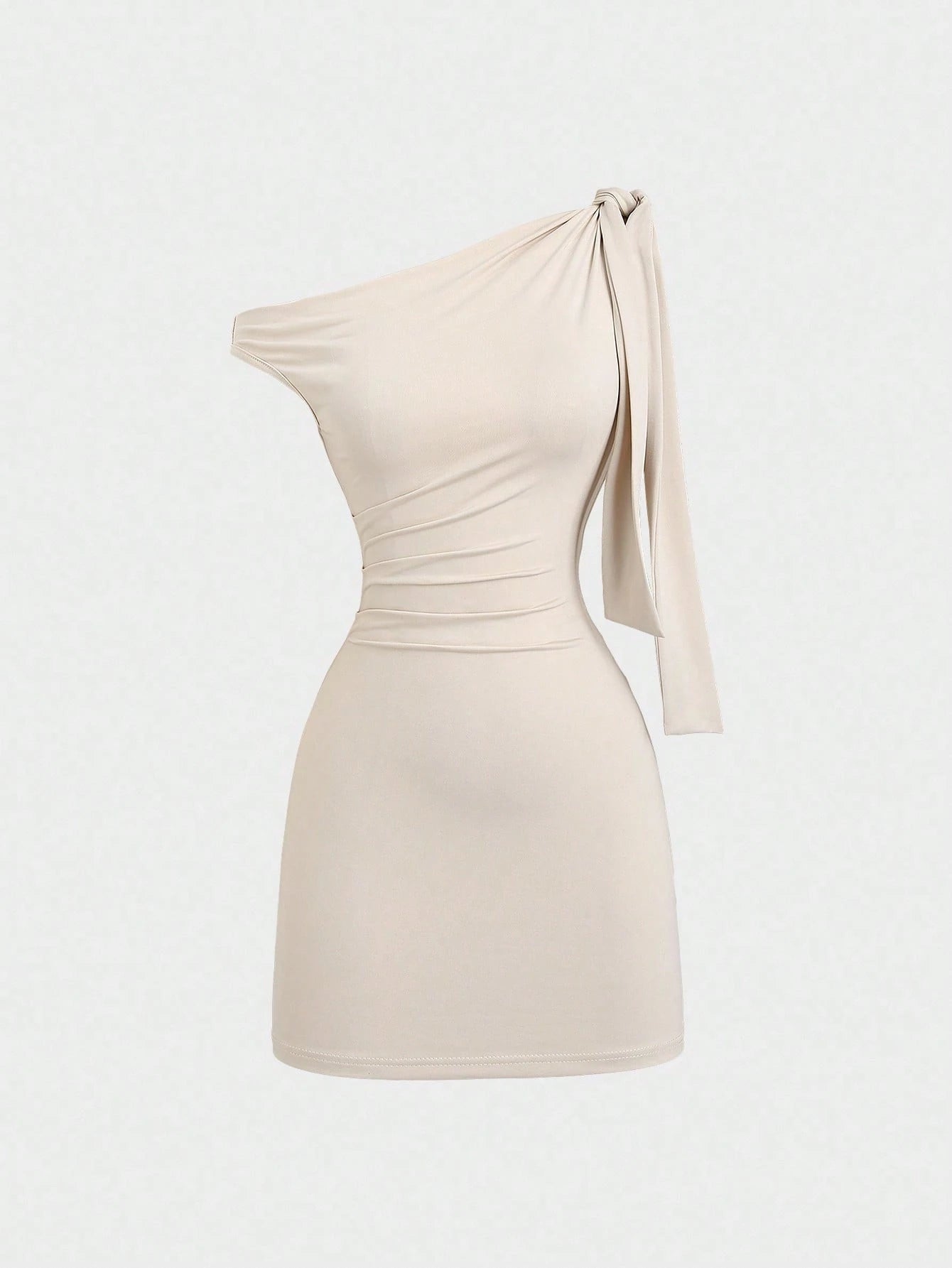 Sweetra Women's Oblique Shoulder Flounce Sexy Bodycon Dress, Waist Cinching, Bodycon, French Chic Mini Dress