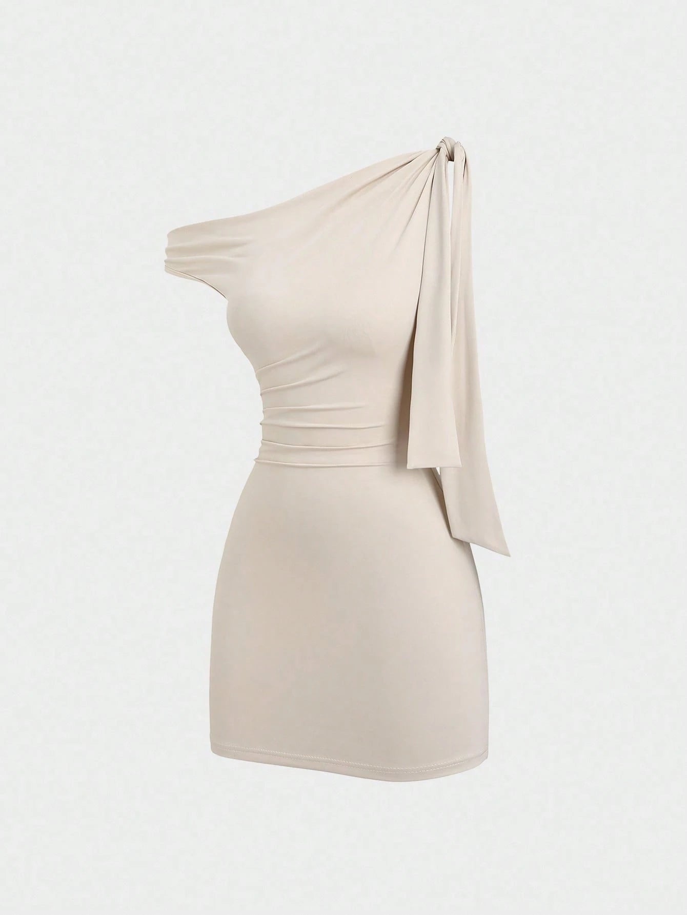 Sweetra Women's Oblique Shoulder Flounce Sexy Bodycon Dress, Waist Cinching, Bodycon, French Chic Mini Dress