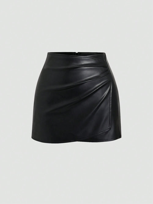 Sweetra Women's Retro American Style Sexy Bodycon Mini Skirt,Pu Leather,Solid Black,All Seasons