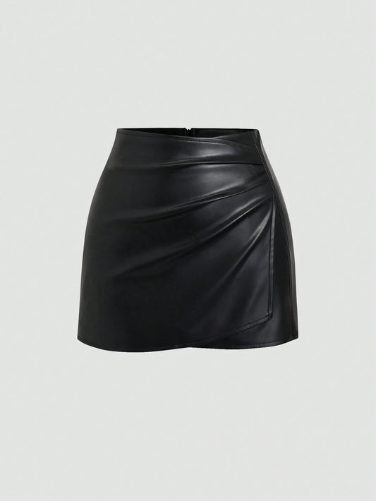 Sweetra Women's Retro American Style Sexy Bodycon Mini Skirt,Pu Leather,Solid Black,All Seasons
