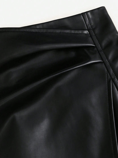 Sweetra Women's Retro American Style Sexy Bodycon Mini Skirt,Pu Leather,Solid Black,All Seasons