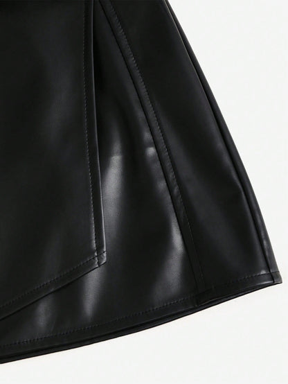 Sweetra Women's Retro American Style Sexy Bodycon Mini Skirt,Pu Leather,Solid Black,All Seasons