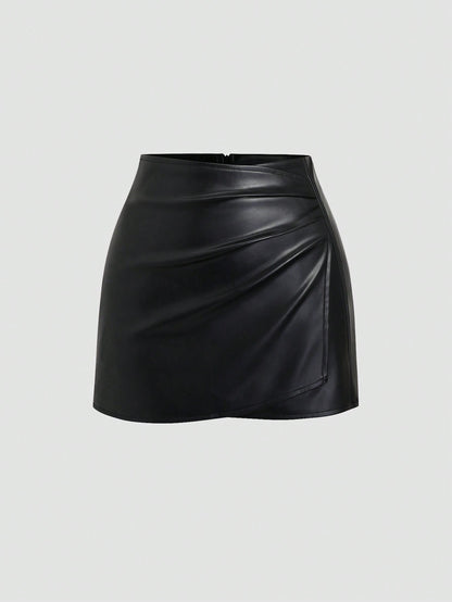 Sweetra Women's Retro American Style Sexy Bodycon Mini Skirt,Pu Leather,Solid Black,All Seasons
