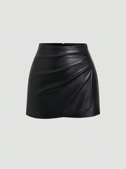 Sweetra Women's Sexy Bodycon Mini Skirt, Solid Black, Retro American Style, All Season
