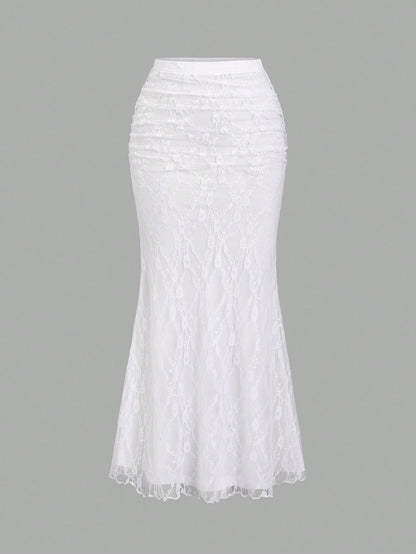 Sweetra Women's Sexy White Lace Mermaid Maxi Skirt, Spring/Summer Fall Cloth For Women