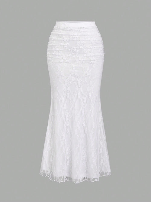 Sweetra Women's Sexy White Lace Mermaid Maxi Skirt, Spring/Summer Fall Cloth For Women