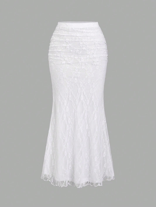 Sweetra Women's Sexy White Lace Mermaid Maxi Skirt, Spring/Summer Fall Cloth For Women