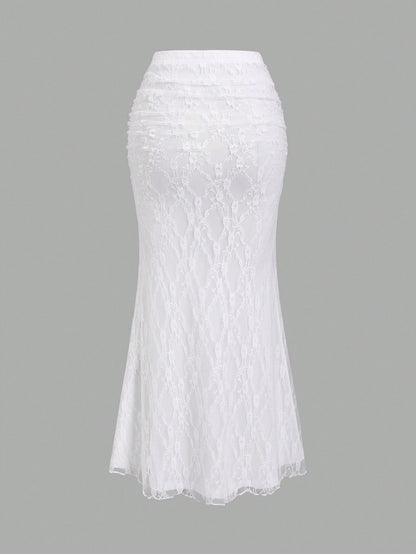 Sweetra Women's Sexy White Lace Mermaid Maxi Skirt, Spring/Summer Fall Cloth For Women