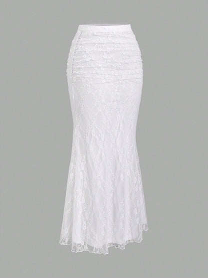 Sweetra Women's Sexy White Lace Mermaid Maxi Skirt, Spring/Summer Fall Cloth For Women