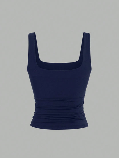 Sweetra Women's Solid Color Square Neck Pleated Fitted Casual Tank Top 3 Packs Tops Tank Tops Women Top