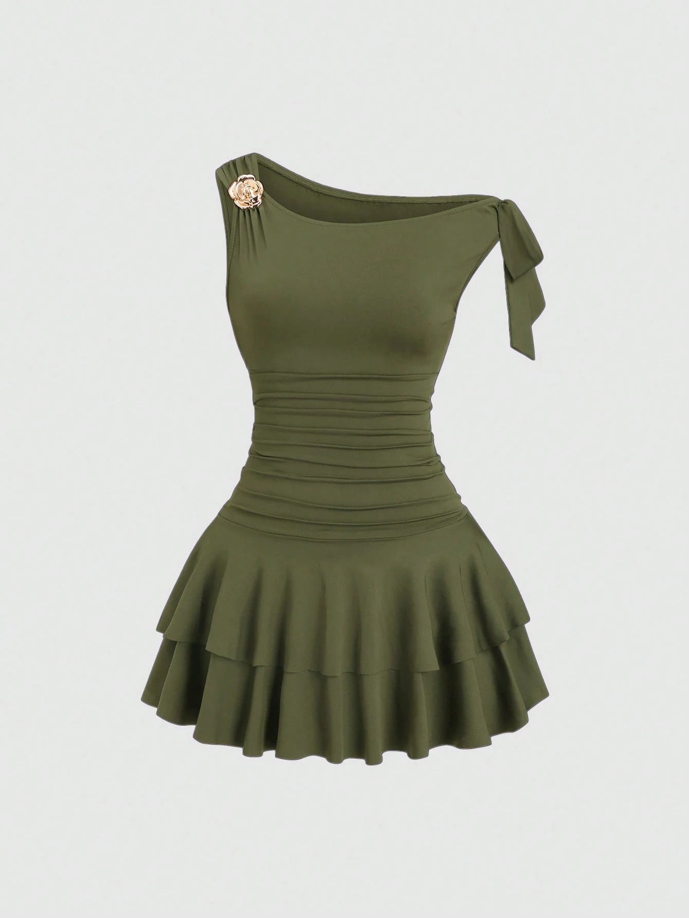 Sweetra Women's Summer Fashion Solid Color Asymmetric Neck Mini Dress