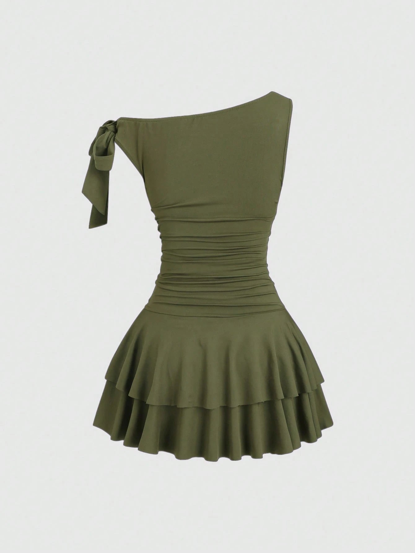 Sweetra Women's Summer Fashion Solid Color Asymmetric Neck Mini Dress