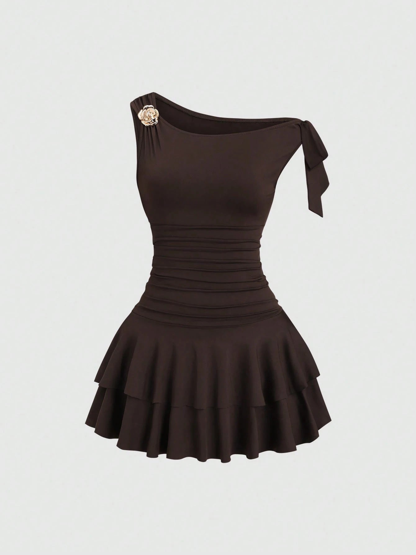 Sweetra Women's Summer Fashion Solid Color Asymmetric Neck Mini Dress