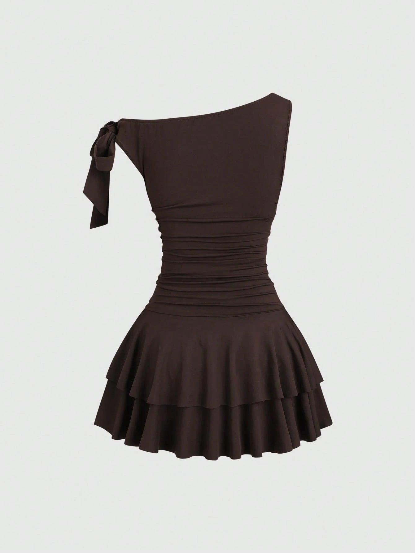 Sweetra Women's Summer Fashion Solid Color Asymmetric Neck Mini Dress