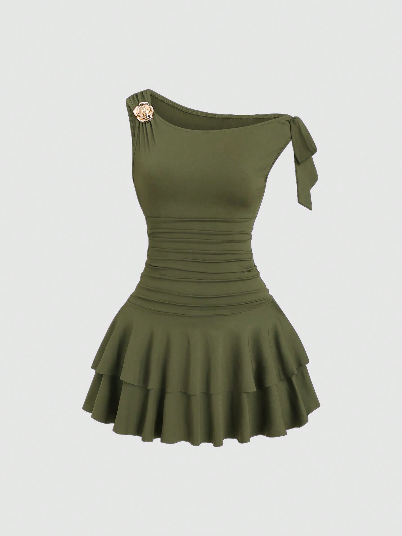 Sweetra Women's Summer Fashion Solid Color Asymmetric Neck Mini Dress