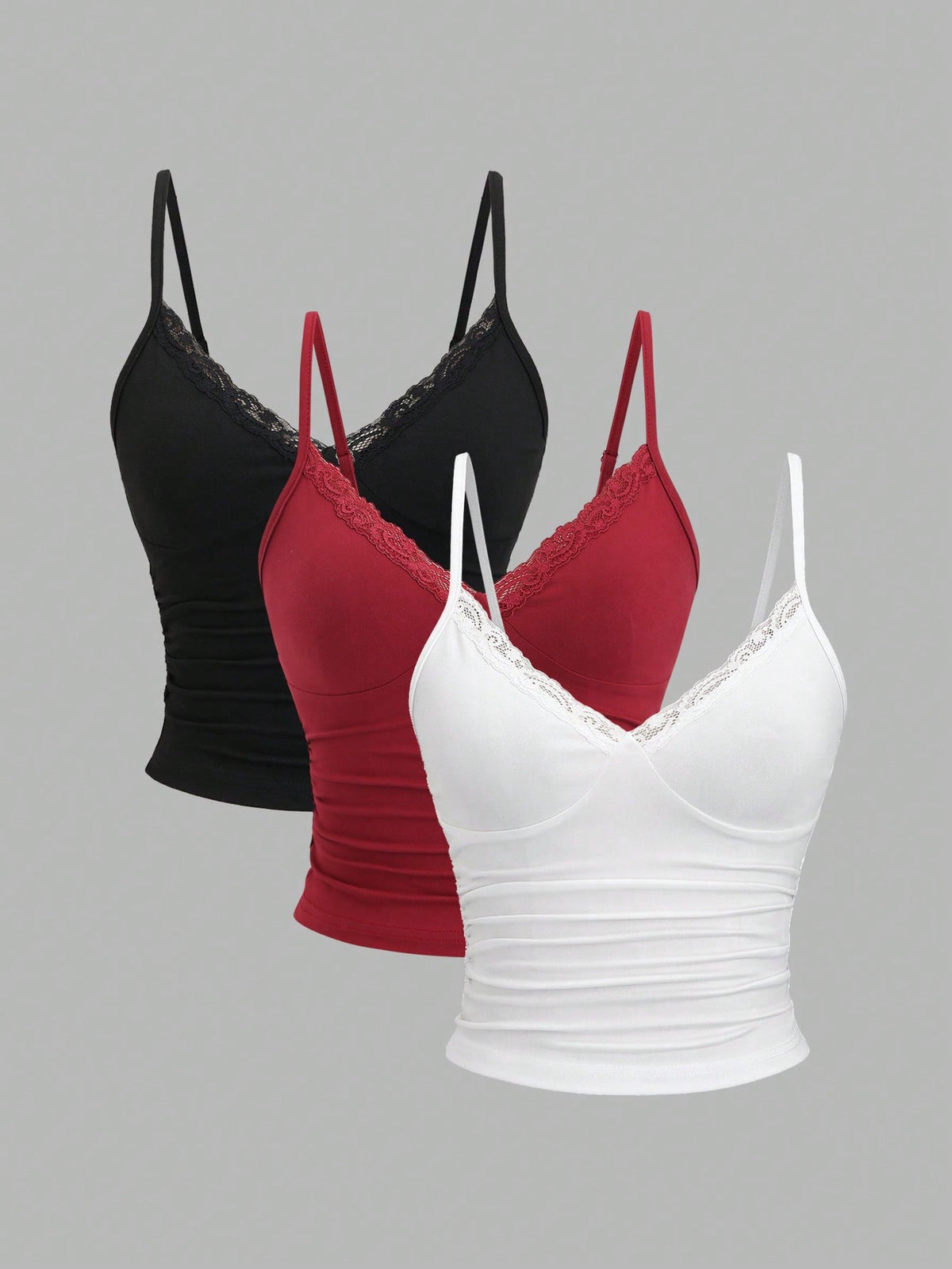 Sweetra Women's Y2K Sexy Lace Trim Ruched 3pcs Set