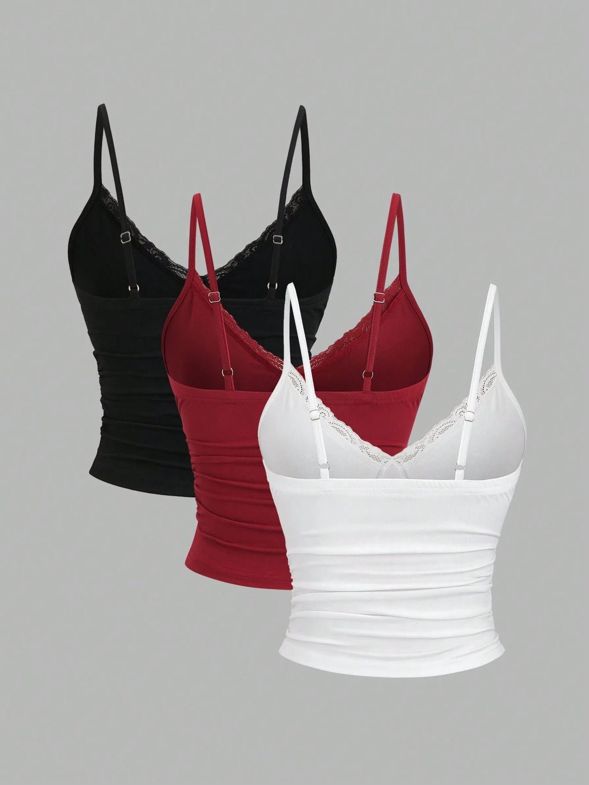 Sweetra Women's Y2K Sexy Lace Trim Ruched 3pcs Set