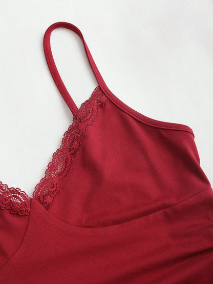 Sweetra Women's Y2K Sexy Lace Trim Ruched 3pcs Set