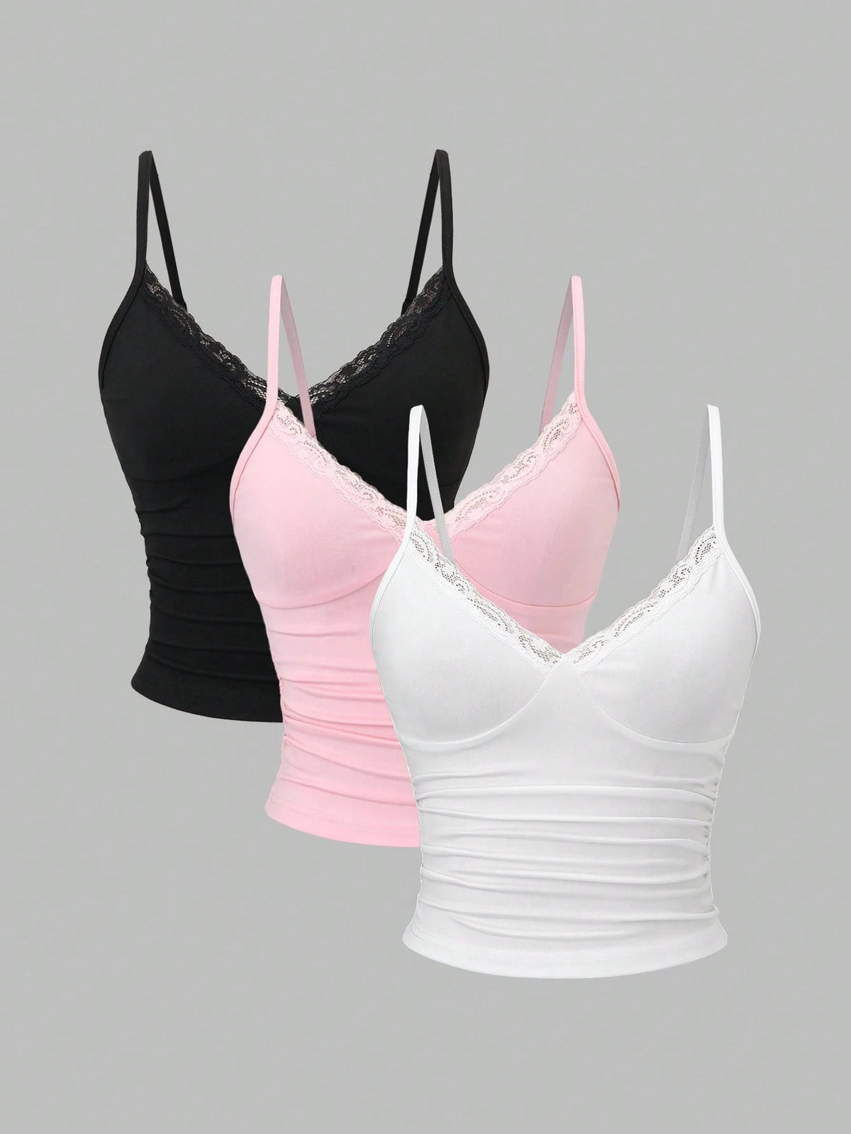 Sweetra Women's Y2K Sexy Lace Trim Ruched 3pcs Set